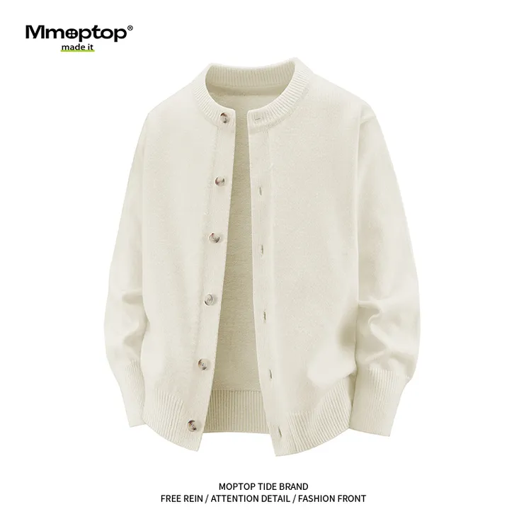 Mmoptop纯色圆领针织衫男秋冬季新款百搭休闲保暖开衫毛衣外套女