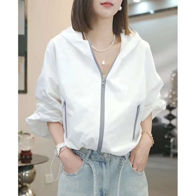 2025春秋新款设计感蕾丝拼接连帽防晒衣外套女韩式小众百搭短上衣