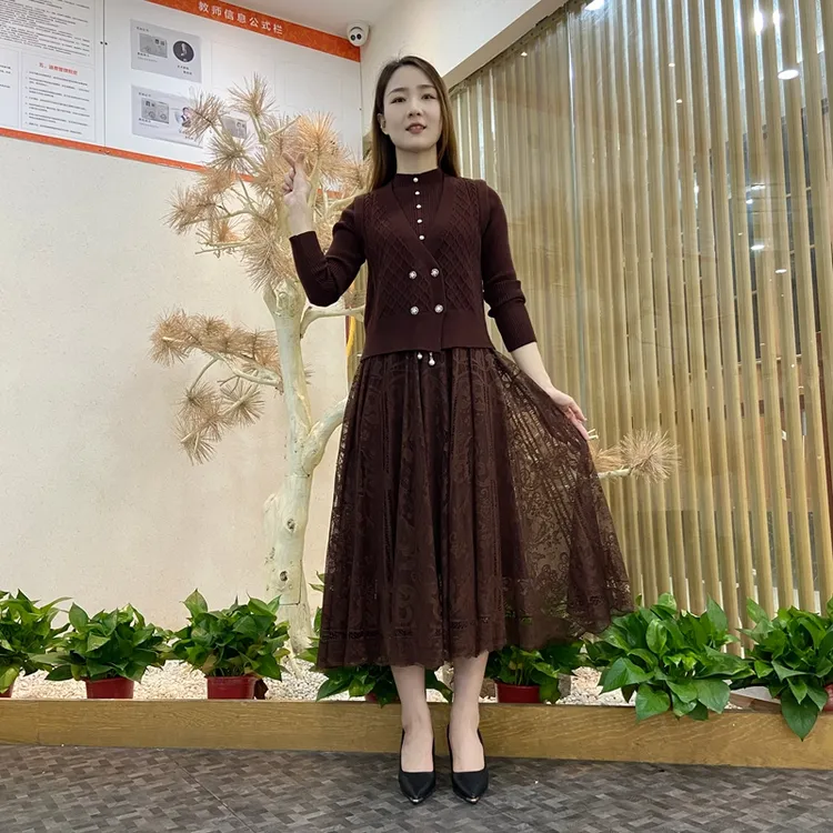 秋冬季新款针织马甲两件套连衣裙女时尚洋气减龄遮肉显瘦百搭中裙