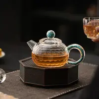 水晶磨切手执壶绿松石玻璃泡茶壶家用金箔单壶轻奢耐高温功夫茶具