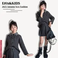 ENA恩娜kids【缪尔手记】女童韩版格子翻领毛衣秋款修身针织开衫