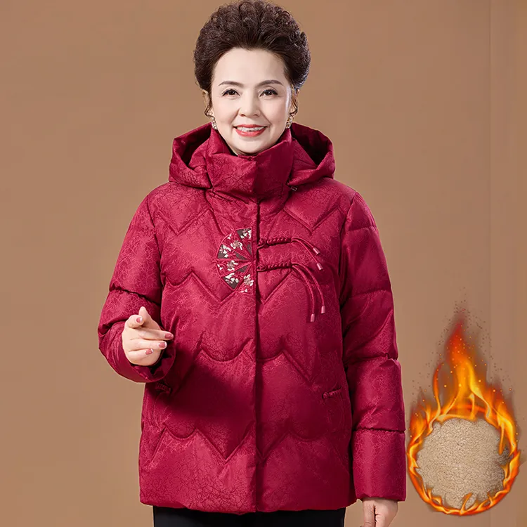 中老年人连帽棉服女妈妈冬装新款棉袄冬季老太太加绒加厚外套棉衣