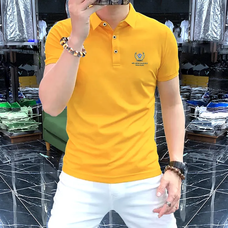 男士黄色Polo衫时尚休闲夏季半袖翻领