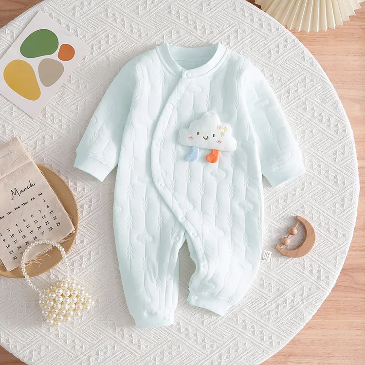 巴布豆家族新生婴儿衣服秋冬新款夹棉保暖连体衣男女宝宝冬装哈衣
