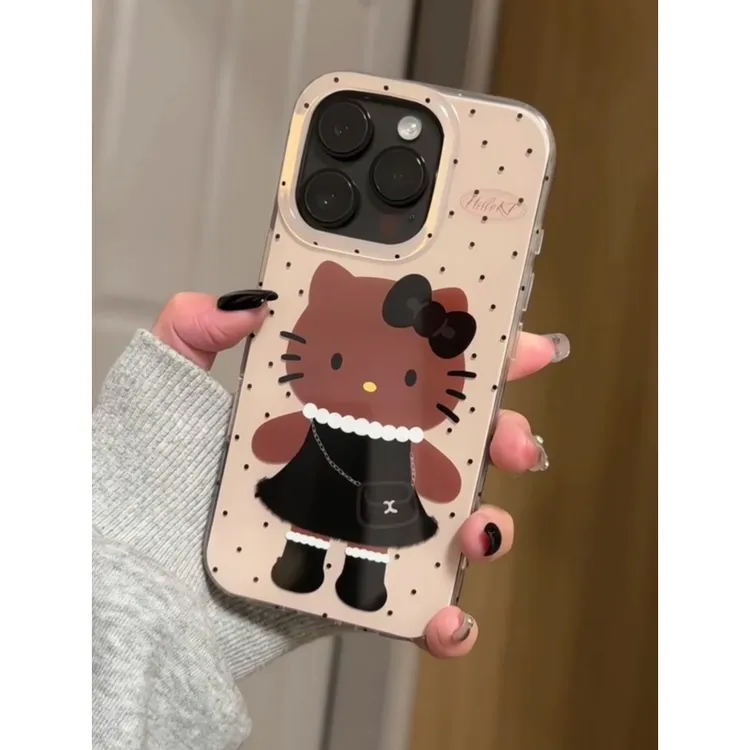 Lucky波点挎包棕色kt适用iPhone16大孔手机壳华为vivo小米oppo套