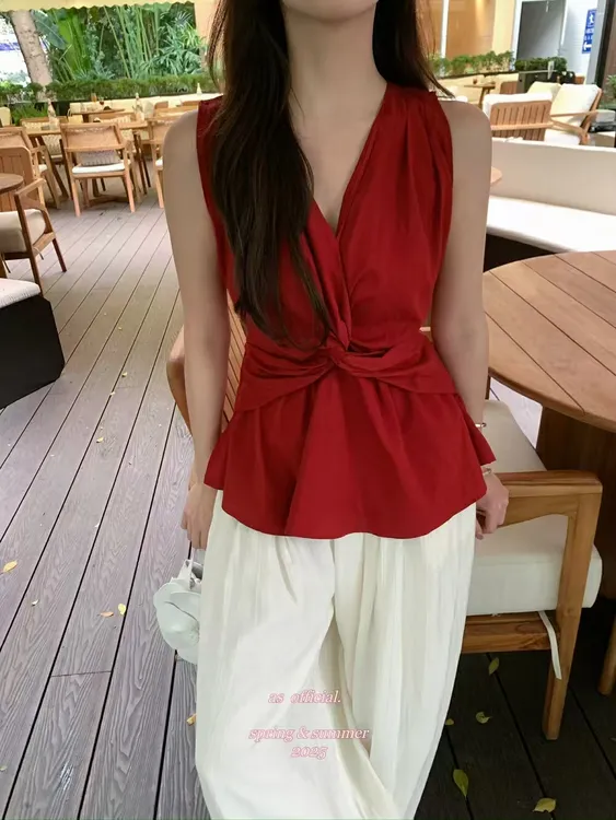 设计感纽结无袖吊带背心女夏季外穿宽松显瘦气质衬衫别致漂亮上