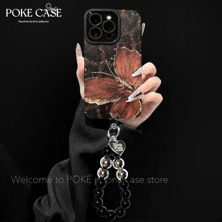 轻奢瞳眼小羊皮豹纹蝴蝶适用于苹果16华为vivo小米oppo手链手机壳