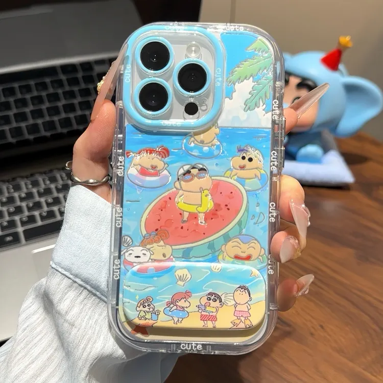 海边西瓜小新支架适用苹果16promax手机壳iPhone小米vivoppo华为