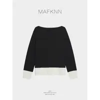 MAFKNN/玛肯时尚休闲简约纯色百搭拼色圆领毛衣MK13259