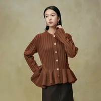 【星线好物】羊毛开衫女秋冬厚款复古设计感小众圆领喇叭袖针织衫