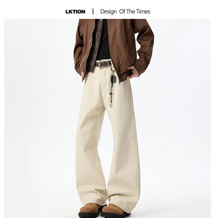 LK正品 美式潮复古直筒休闲百搭通勤白牛裤休闲长裤子