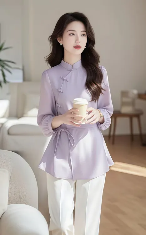 2025春新款高级感轻奢减龄洋气上衣超好看独特漂亮新中式紫色衬衫