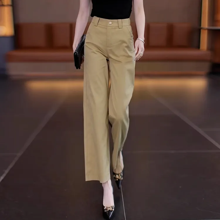 拉夏贝尔高级感阔腿裤女2025夏季新款高腰显瘦垂感宽松通勤西装裤