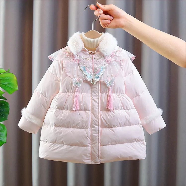 m儿童中长款棉服保暖洋气冬装女宝宝国风棉衣冬季外套洋气上衣
