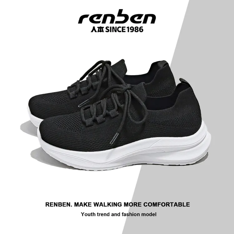 人本体育旗舰店女士软底跑步鞋2025春季新款时尚休闲网面运动