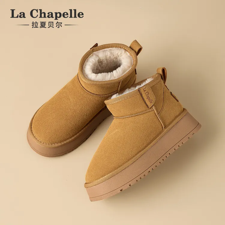 拉夏贝尔雪地靴女2025冬季新款加绒厚底增高时尚百搭休闲棉靴子女商品图