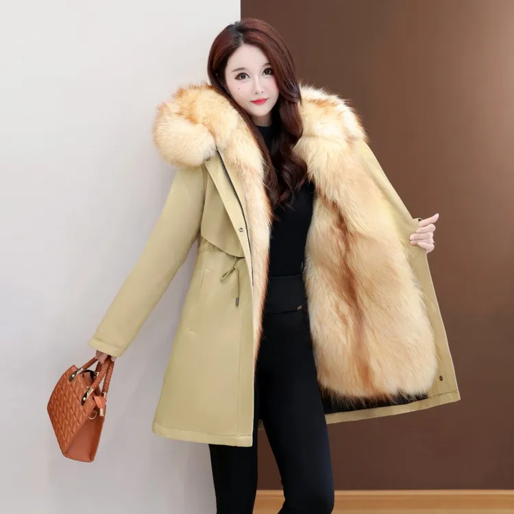 海宁派克服女可拆卸内胆2025新款冬季加绒加厚妈妈装皮草长款外套