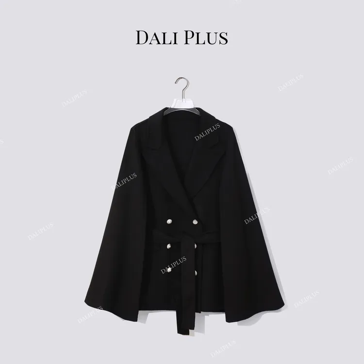 DALI PLUS“苏力羊驼贝贝斗篷”腰带收腰中长款双面呢-D5CK2195-3