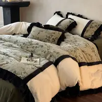 松绿可可丨秋冬加厚牛奶绒拼接荷叶边工艺柔软细腻保暖裸睡四件套