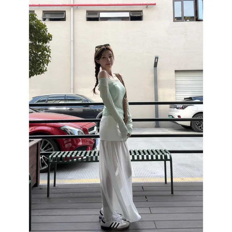 度假风套装一整套穿搭早春款新款防晒长袖上衣微透设计半身裙子潮