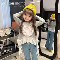 【Mt studio】3【现货】卡通猫咪蕾丝飘带上衣女童春秋季百搭少女长袖