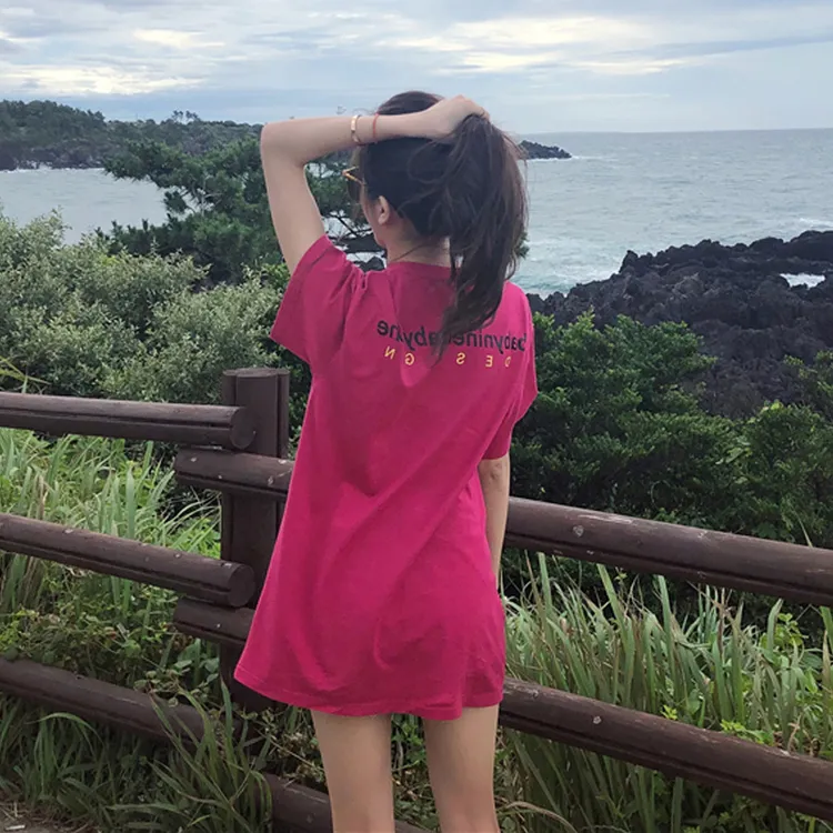 冰丝莫代尔棉大版宽松短袖t恤女2025年新款遮屁股下衣消失体恤潮