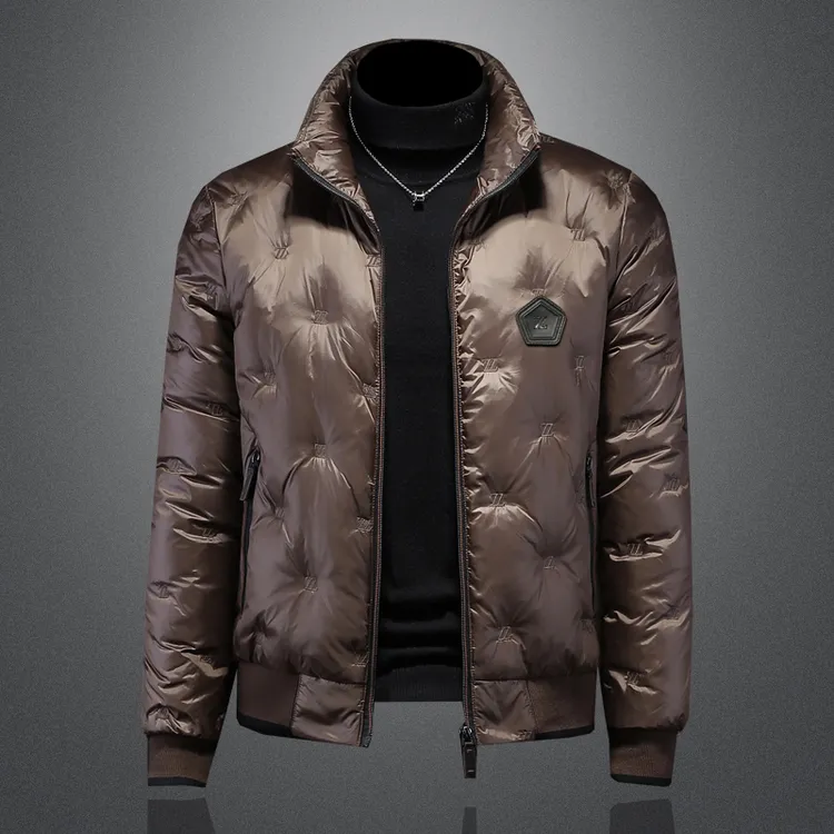 卡因耶查男士立领羽绒服刺绣短款时尚鸭绒夹克加厚潮流休闲外套