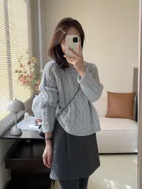 【首尔奶包】简约韩版翻领麻花百搭洋气显瘦复古风毛衣秋冬套头