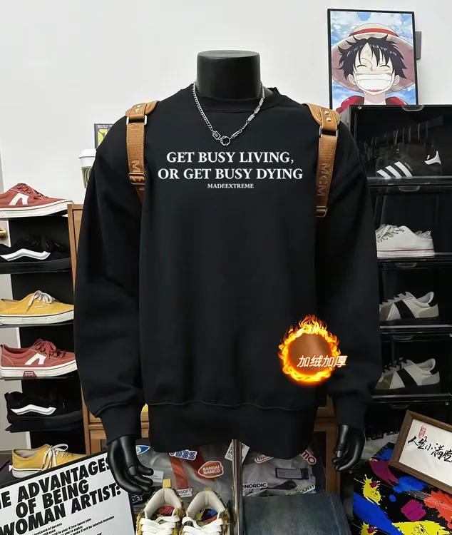 男卫衣长袖秋冬新款美式潮流印花加绒圆领宽松休闲百搭上衣外套男