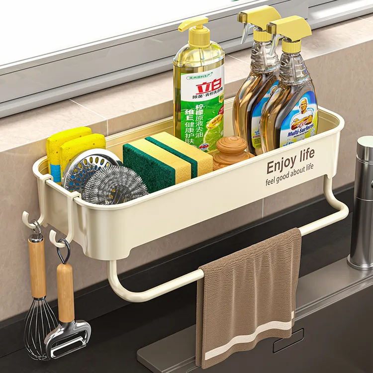厨房置物架太空铝收纳沥水架免打孔家用调料水槽神器台面抹布架子