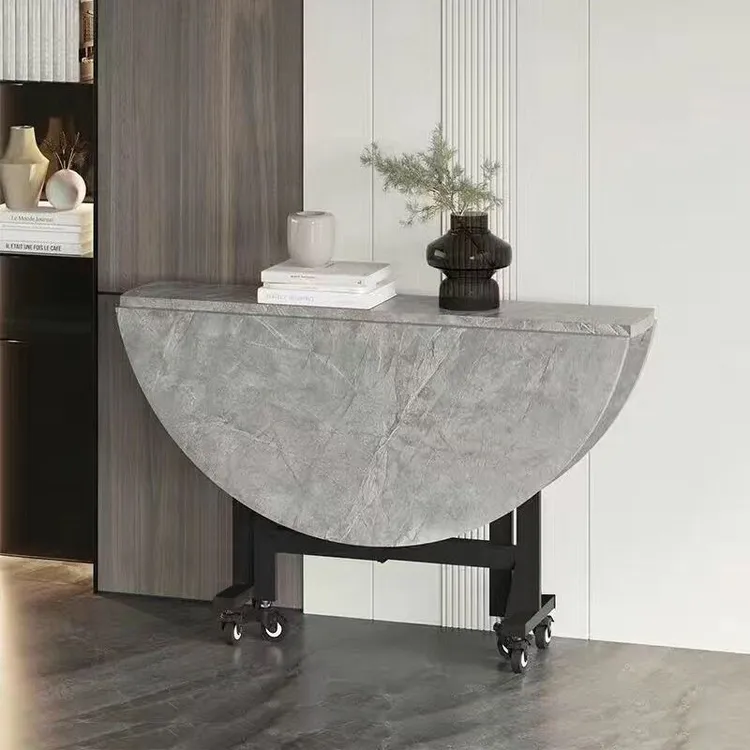 多功能家用小户型可折叠餐桌客厅圆形桌子便携移动简单风格