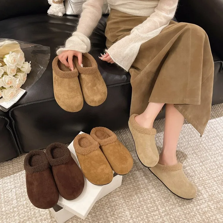 博肯鞋2025新款秋冬加绒毛毛半拖女懒人一脚蹬两穿棉鞋抖音双11