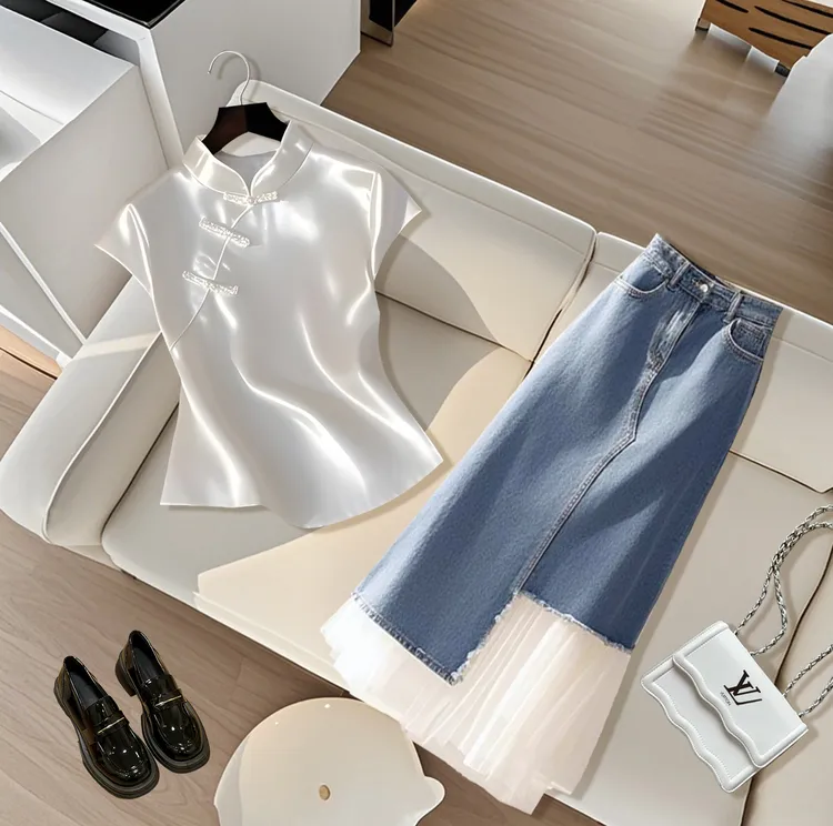 2025夏季今年流行时尚爆款高级感超好看洋气上衣少女风拼接半身裙