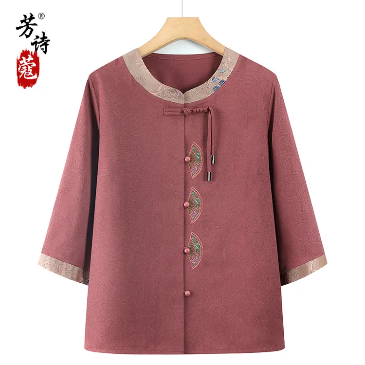 老年人夏装女奶奶新中式国风衬衫中老年妈妈绣花衬衣婆婆宽松衣服