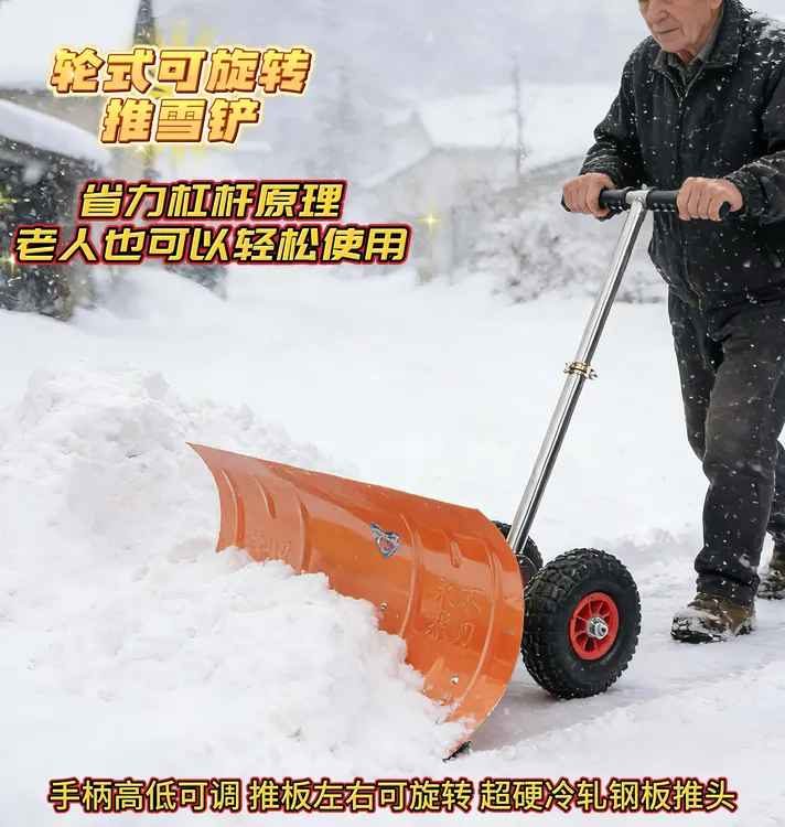 轮式手推除雪铲推雪板农用大号家用扫雪工具车除雪神器超大号推雪