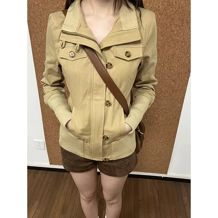 韩系复古修身显瘦短款外套女秋季新款时尚百搭拉链系扣夹克上衣