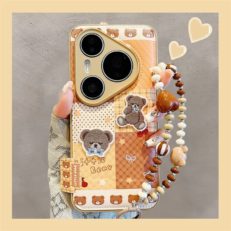 适用华为pura70pro+手机壳70Ultra美拉德拼接格纹小熊mate60pro女