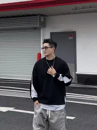 XDZZ二狗25ss秋季休闲百搭复古条纹拼接假两件纯色长袖T恤Y7253