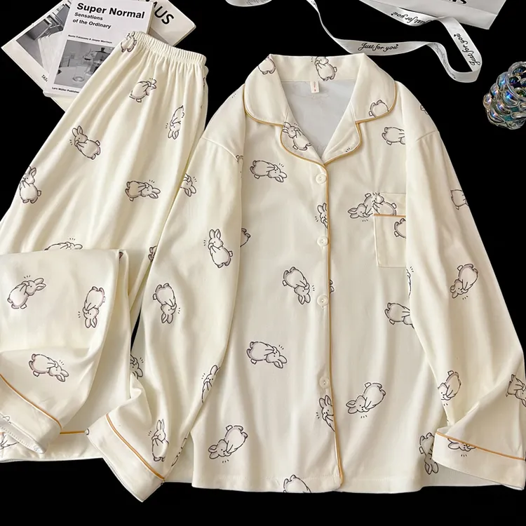 秋冬季可爱兔子德绒睡衣女2025新款女士大码家居服保暖套装可外穿