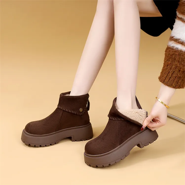 反绒防滑雪地靴韩版显脚小抗寒大棉鞋勃肯加厚时尚加绒保暖马丁靴