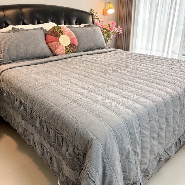 【暖春】米亚 新升级全棉细砂 砂洗床盖三件套 多功能被套 软糯亲肤