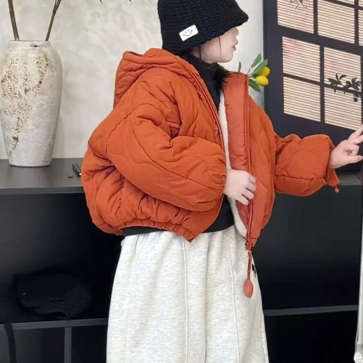 女童冬季新款棉服加绒保暖休闲女宝宝连帽加厚棉衣外套
