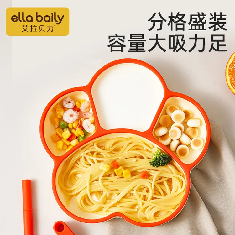 宝宝餐盘分格盘吸盘一体式婴儿辅食勺硅胶碗儿童餐具吃饭专用套