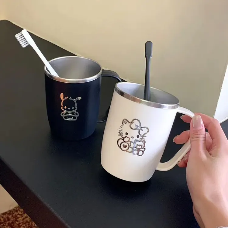 新款不锈钢洗漱口杯防霉刷牙水杯子带手柄一家三口简约可爱ins