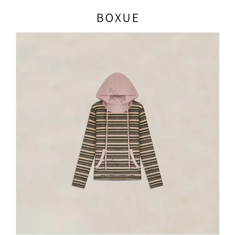 BOXUE“心海条纹”2025秋冬高级感条纹拼接连帽 卫衣#251112WY6544