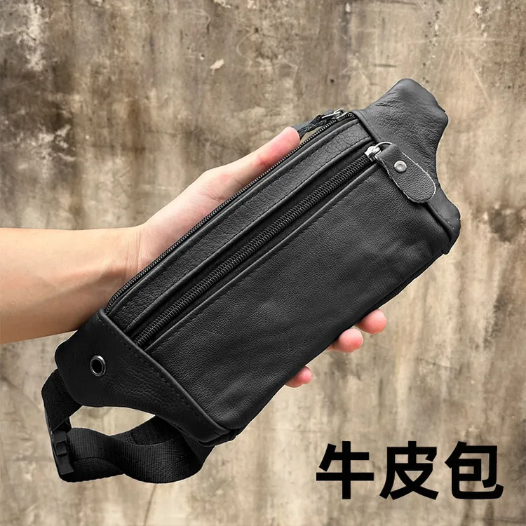 三层真皮牛皮男士手机包休闲便携休闲风腰包胸包超薄户外跑步