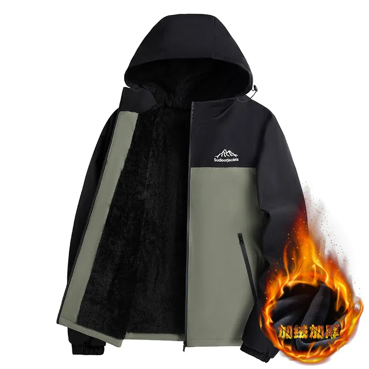 棉衣男士加绒加厚连帽收口袖保暖防风防水冬季夹克户外冲锋衣潮流