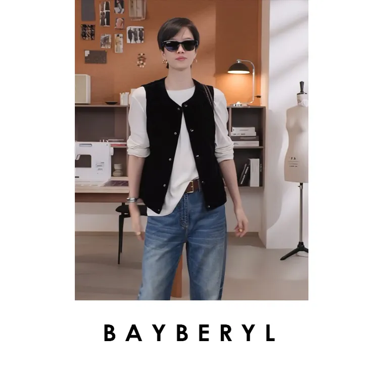CC09-BAYBERYL老贝菱格丝绒羽绒质感圆领叠穿无袖秋马甲MJ5F1308-