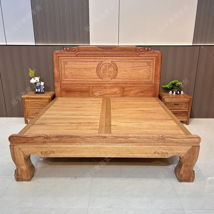 红檀木实木床1.8米主卧大床2.0原木环保木蜡油工艺现代古典储物床