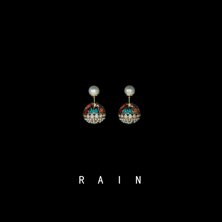 铜合金珐琅耳饰 珠珠镂雕日韩耳钉时尚手工彩色珐琅百搭精灵风